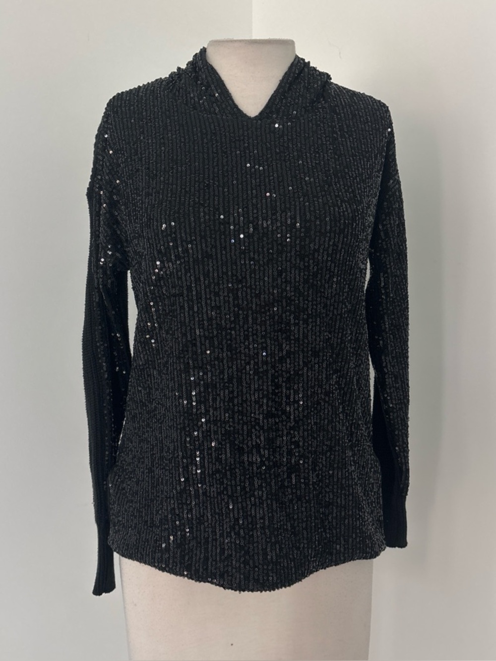Black Sequin Knit Hoodie Sweater #219